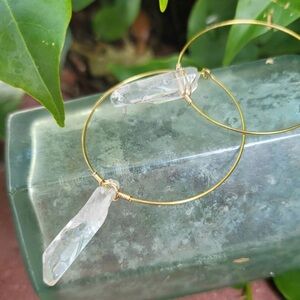 2/$30🌵 Clear Quartz Stone Gold Hoop Earrings Bohemian Hippie Natural NEW